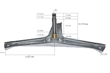 Крестовина барабана стиральной машины Beko, лучи 227 мм, вал 114 мм, d-20 мм, крепление под болт, код 2804500100, 2804500100, Италия